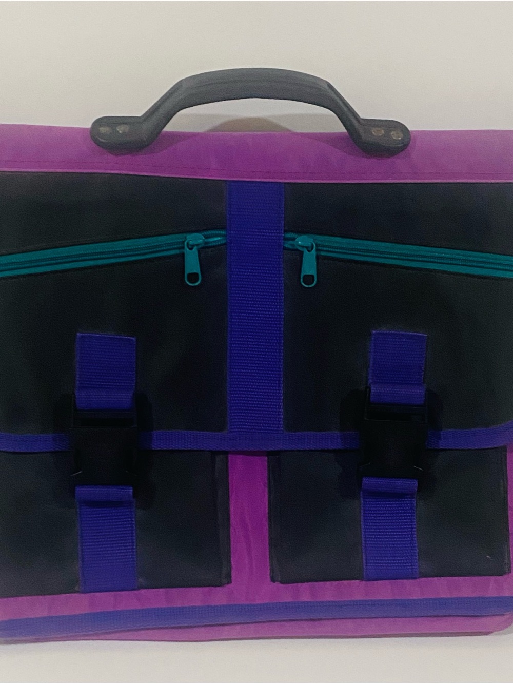 Men's Purple and Black Messenger Briefcase with Teal Accents